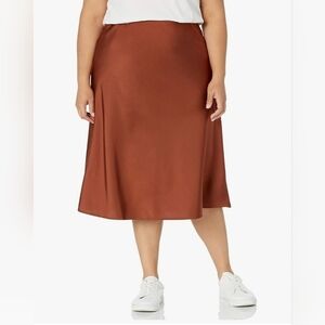 Elegant Brown Satin Midi Skirt